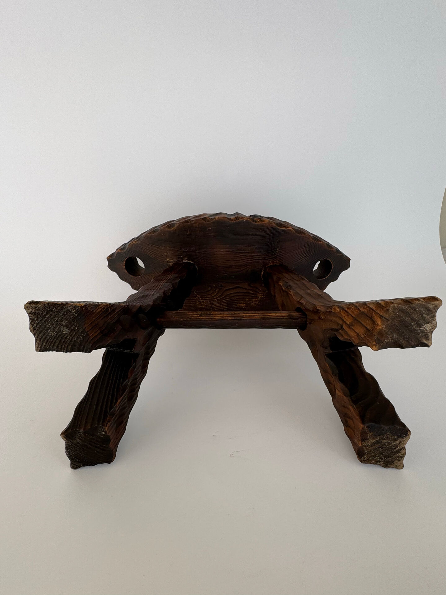 Vintage Brutalist Hand Carved Wooden Stool