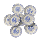8 flat plates Digoin Sarreguemines blue and white vintage with countryside village décor