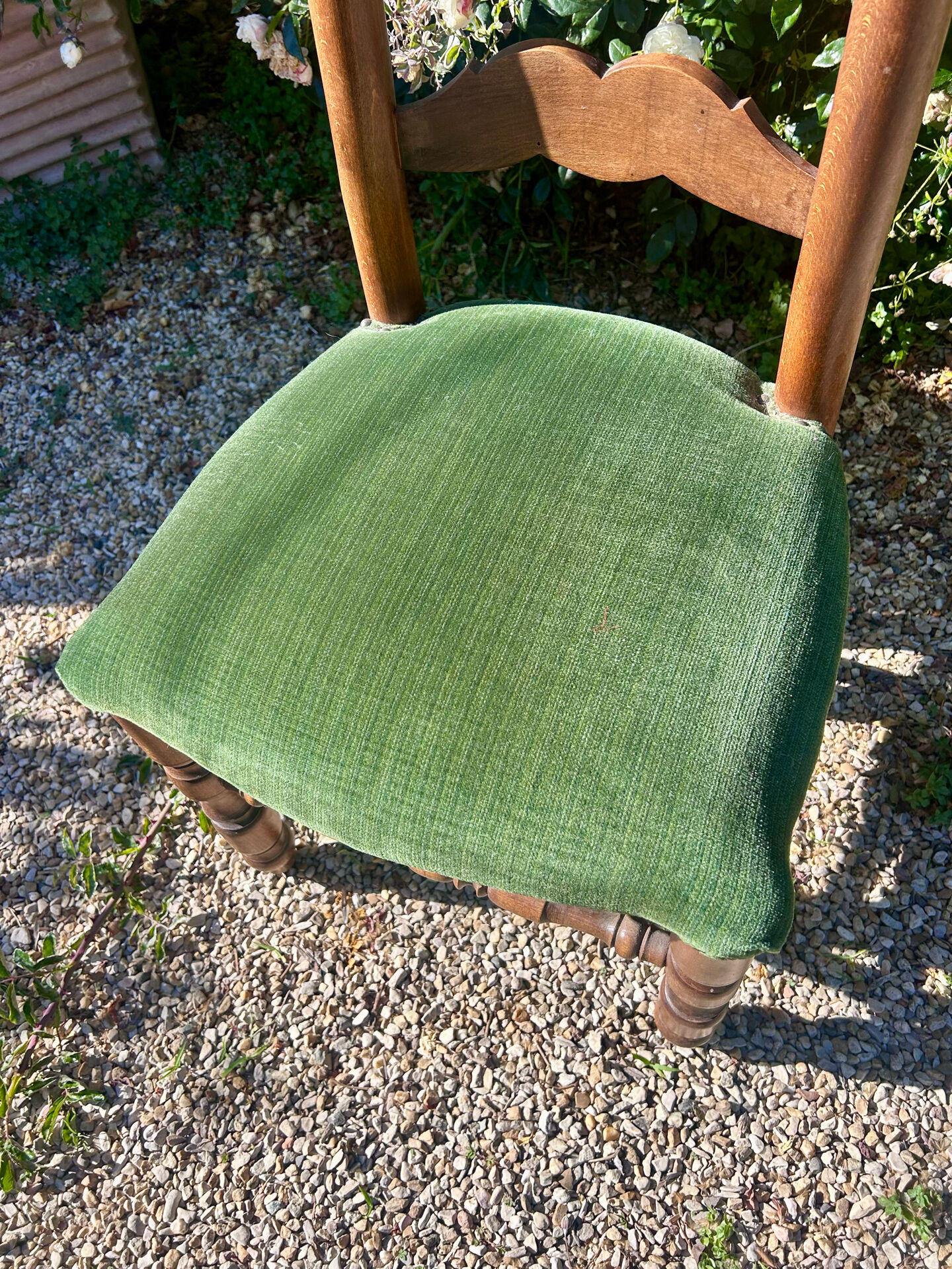 Rustic green velvet chair