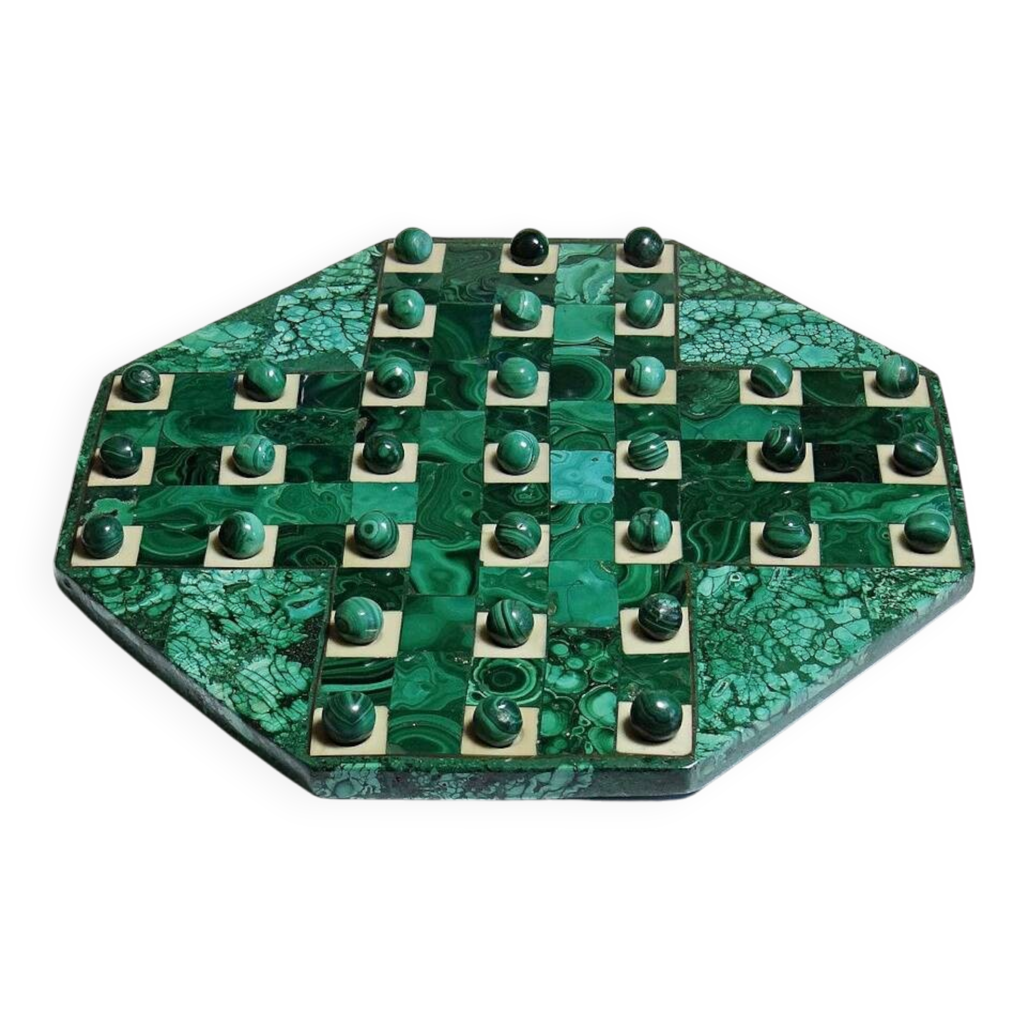 Vintage octagonal solitaire ring in malachite and bakelite from the 1950s-60s