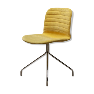 Yellow velvet chair with chrome base