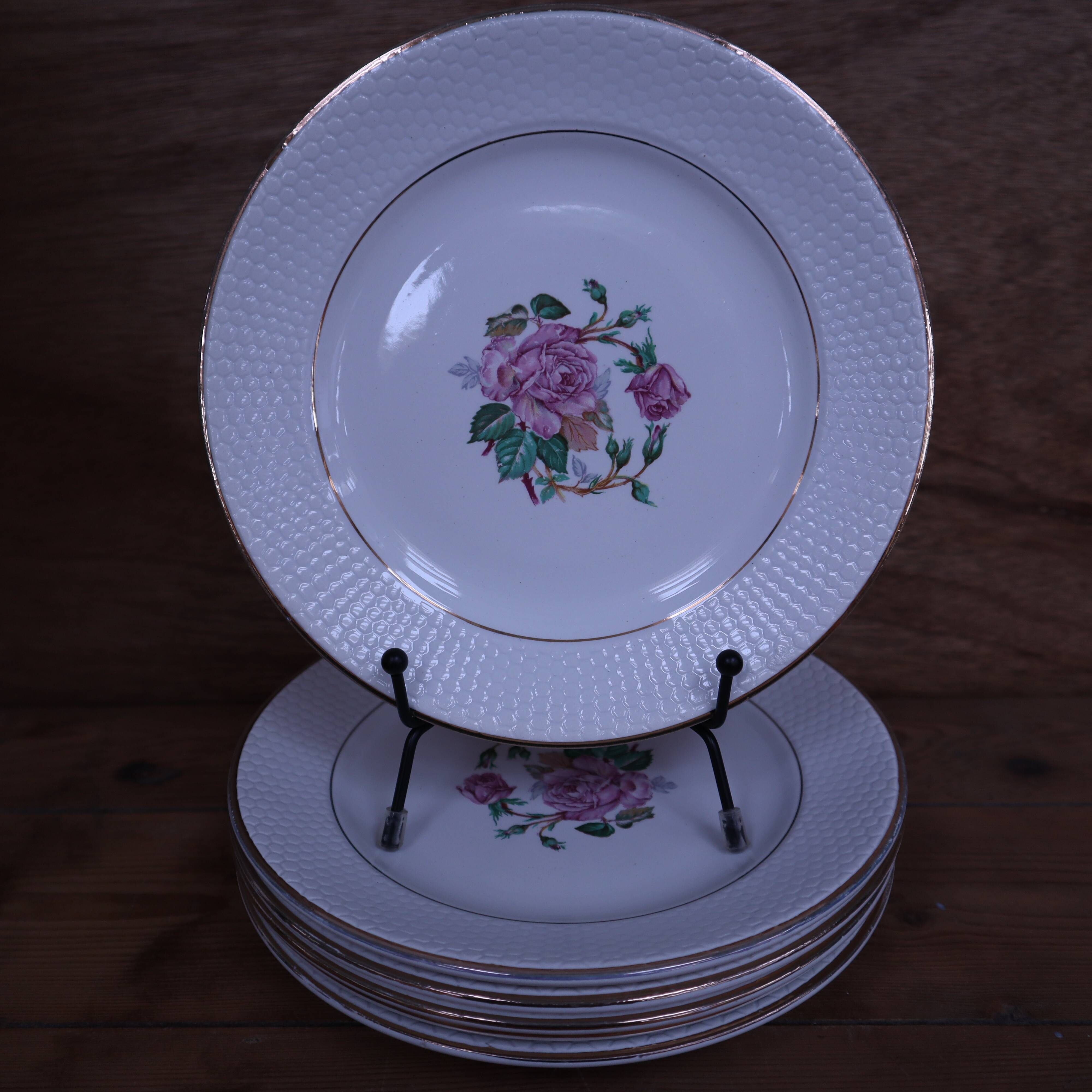 6 dessert plates in half porcelain with floral design KIFO Amandinoise