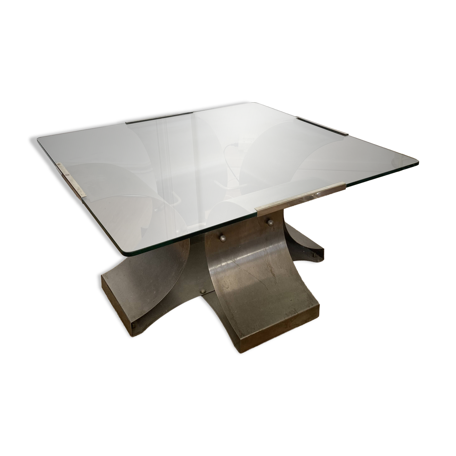 Table basse en chrome et verre François Monnet pour Kappa, 1970