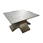 Table basse en chrome et verre François Monnet pour Kappa, 1970