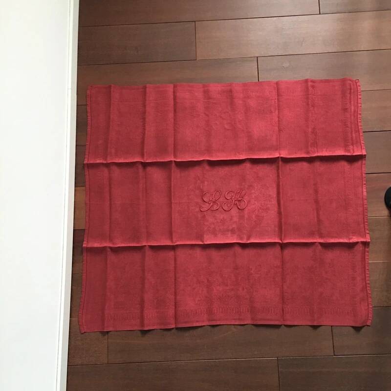 Old embroidered red table napkin L H