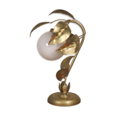 Vintage table lamp sixties Flower and Foliage in gilded metal & Globe opaline