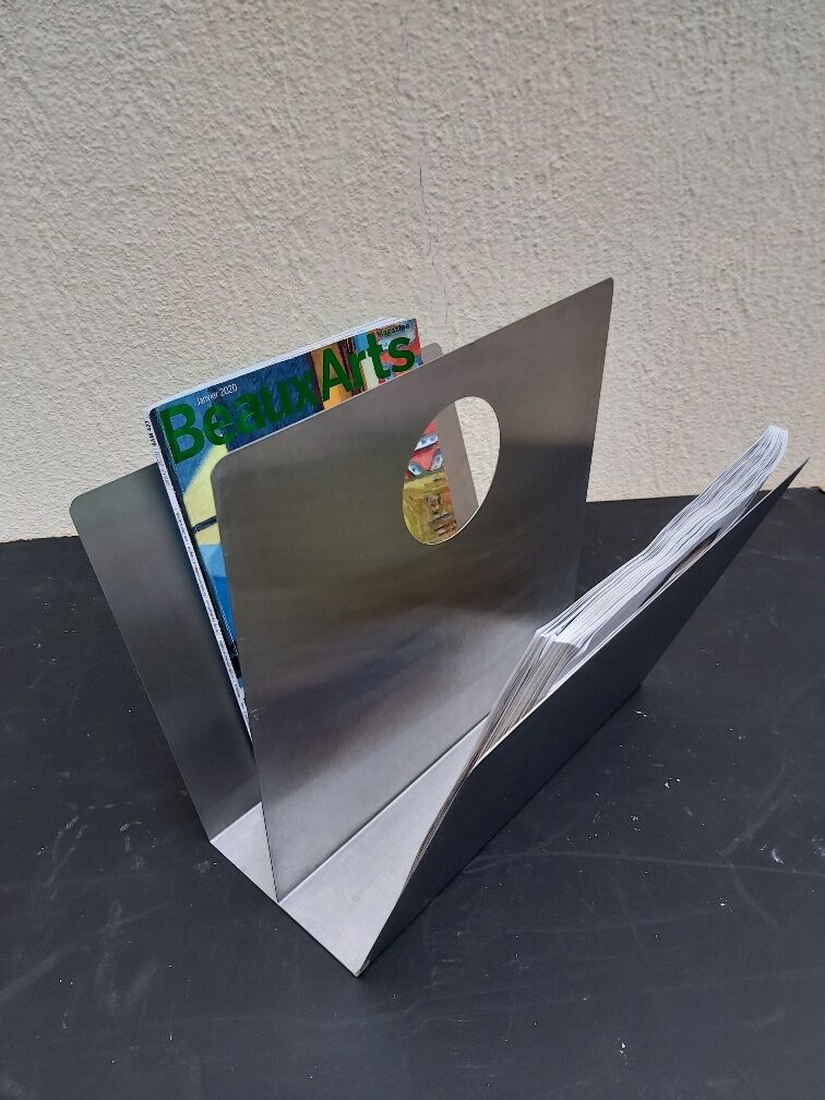 70s brushed steel magazine rack