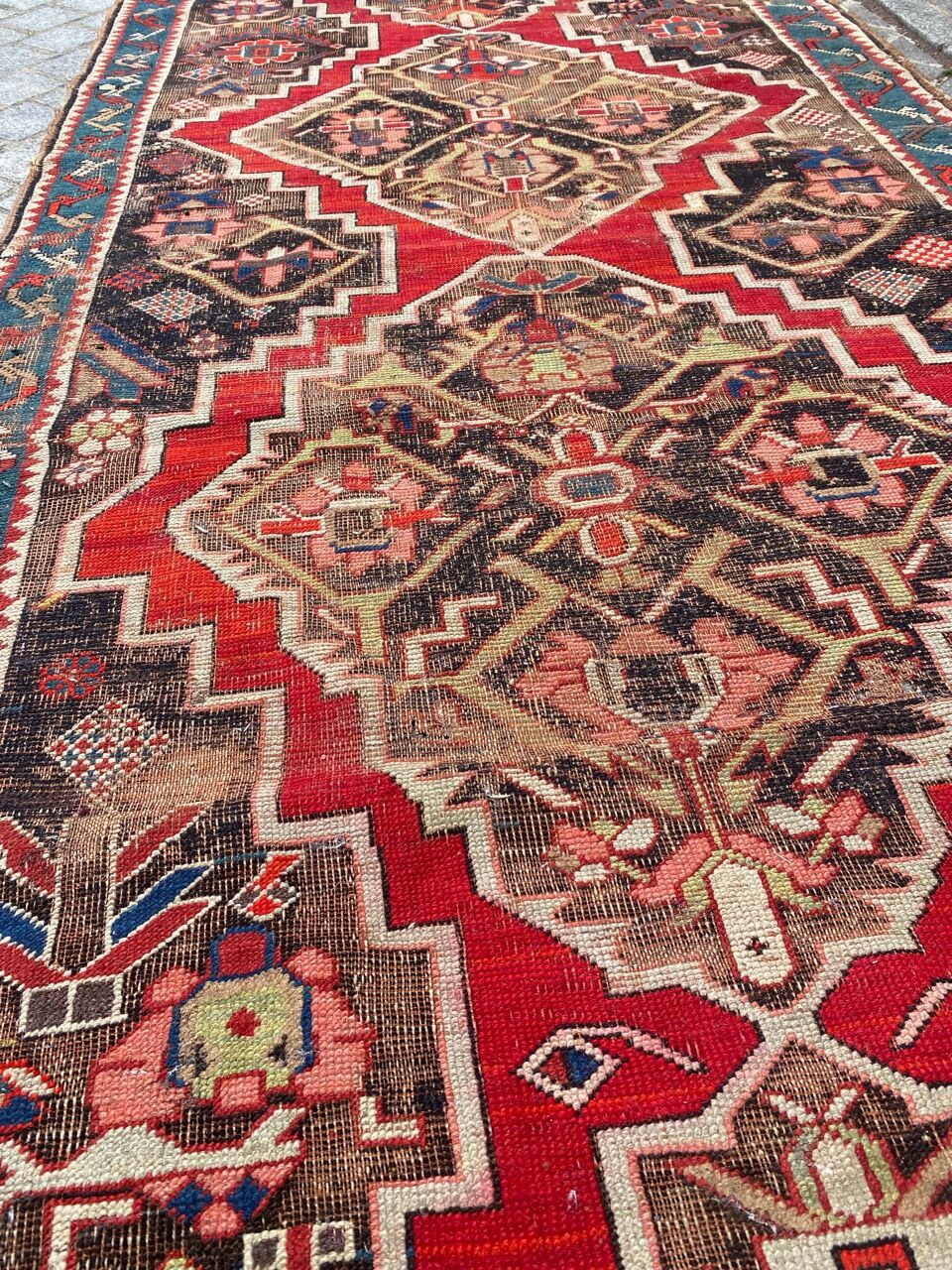 Ancient Caucasian carpet Karabakh handmade 115x270 cm