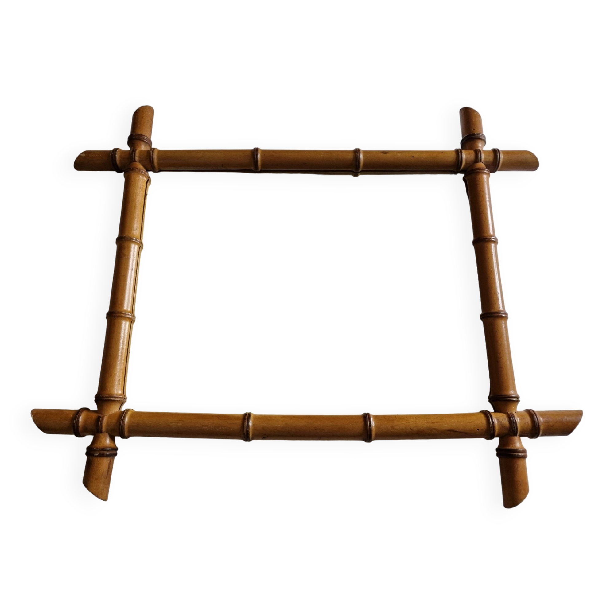 Turned wooden mirror in imitation of bamboo, mid-century, 54 cm x 67 cm