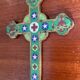 Old bronze cross with cloisonné enamel