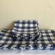 New fringed XL Vichy canvas tablecloth with 14 napkins, width 210cm.