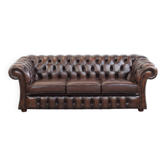 Canapé Chesterfield 3 places en cuir de vache de style anglais