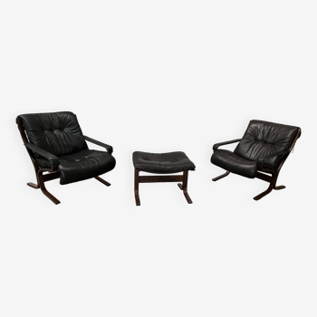 2 armchairs + ottoman in leather Ingmar Rellin