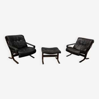 2 fauteuils + ottoman en cuir Ingmar Rellin