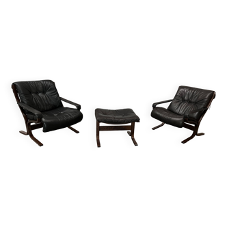 2 armchairs + ottoman in leather Ingmar Rellin