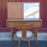 Vanity unit and its swivel armchair, Scandinavian furniture, desk, console, 50s
