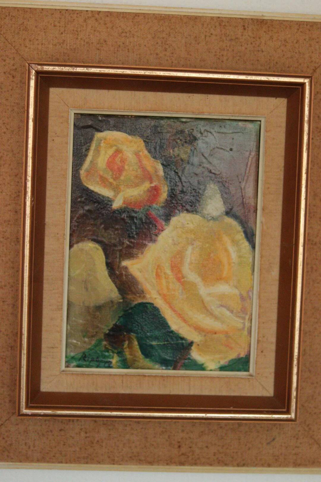 Original Mid Century Swedish Oil on Canvas – “Roses” by Hans Ripa