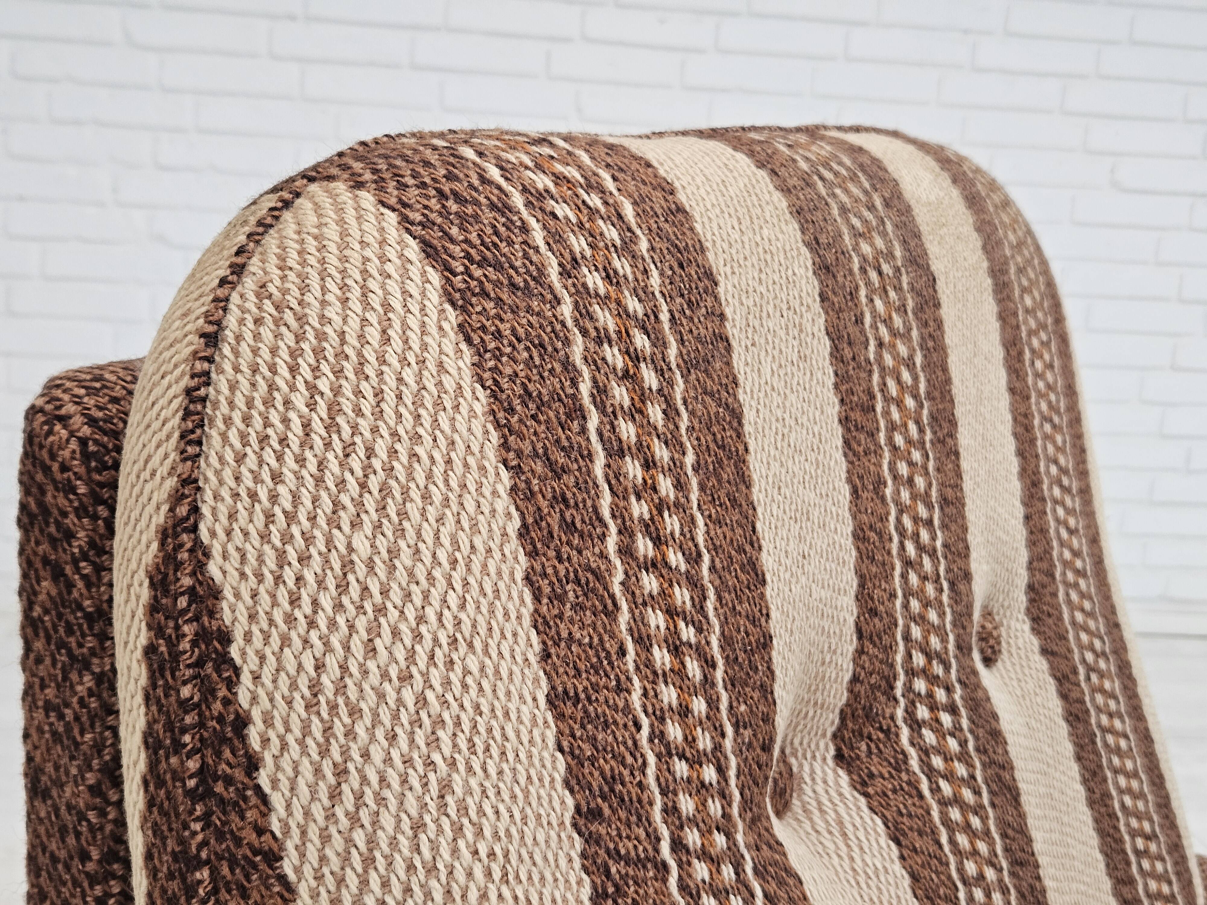 Fauteuil relax danois, revêtement en laine d'origine, années 70