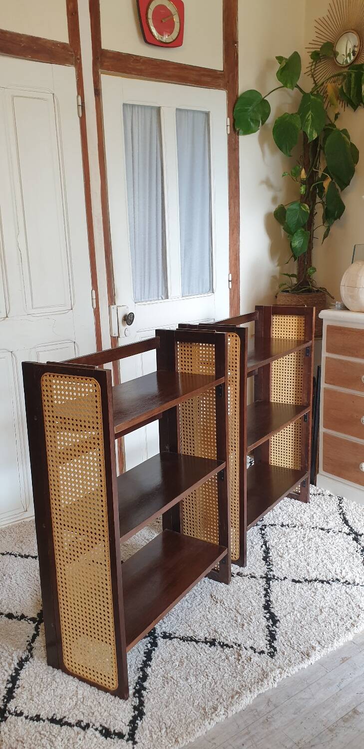 Pair of foldable cane bookcases