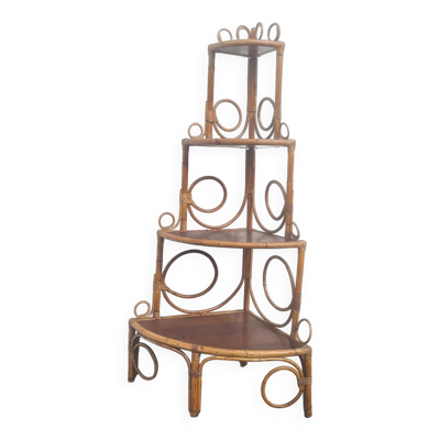 Bibliothèque étagère angle rotin bambou vintage 1960 (peacock / Emmanuelle)