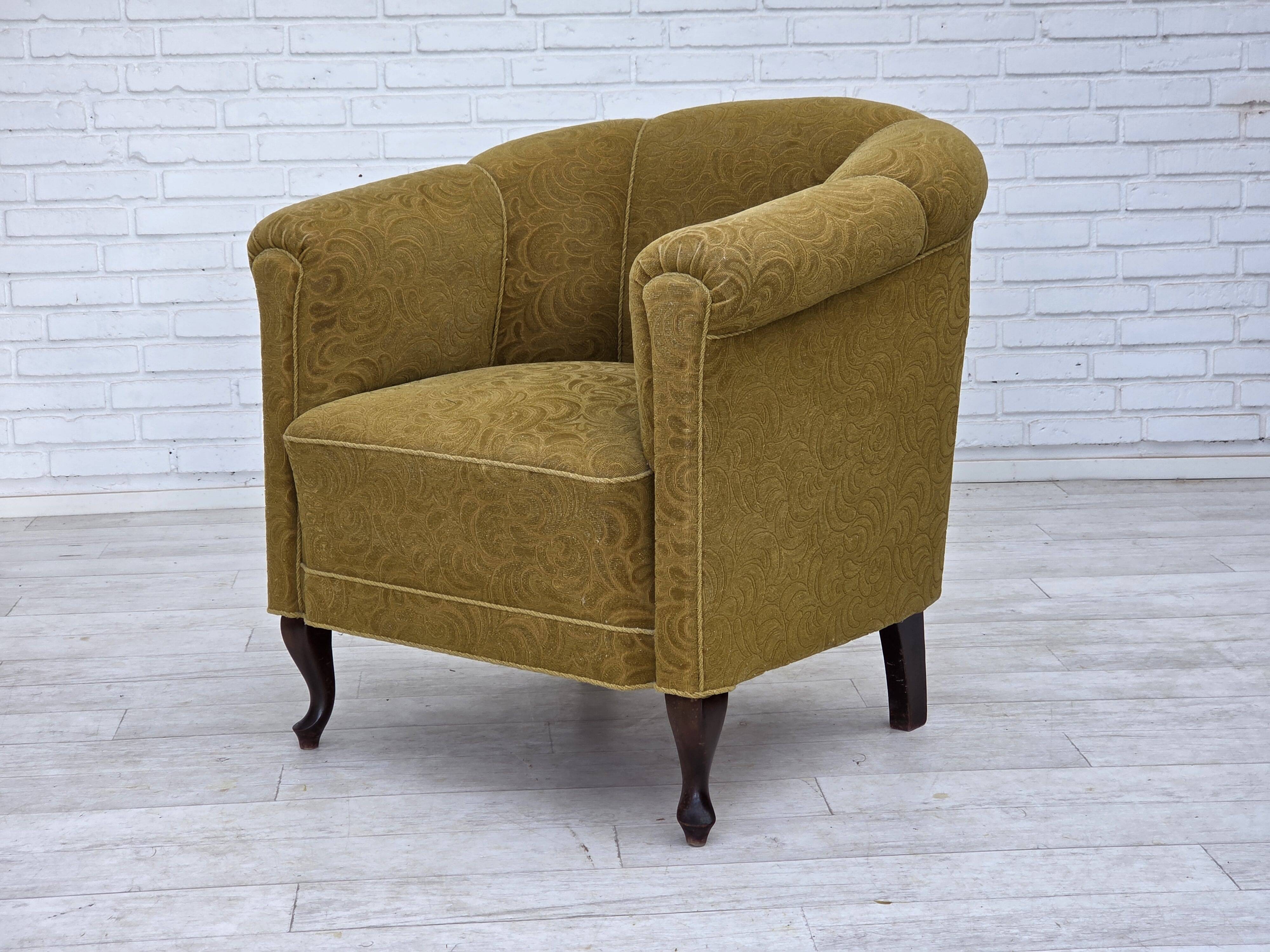 1950s, Danish relax armchair, light green furniture wool, oak wood.