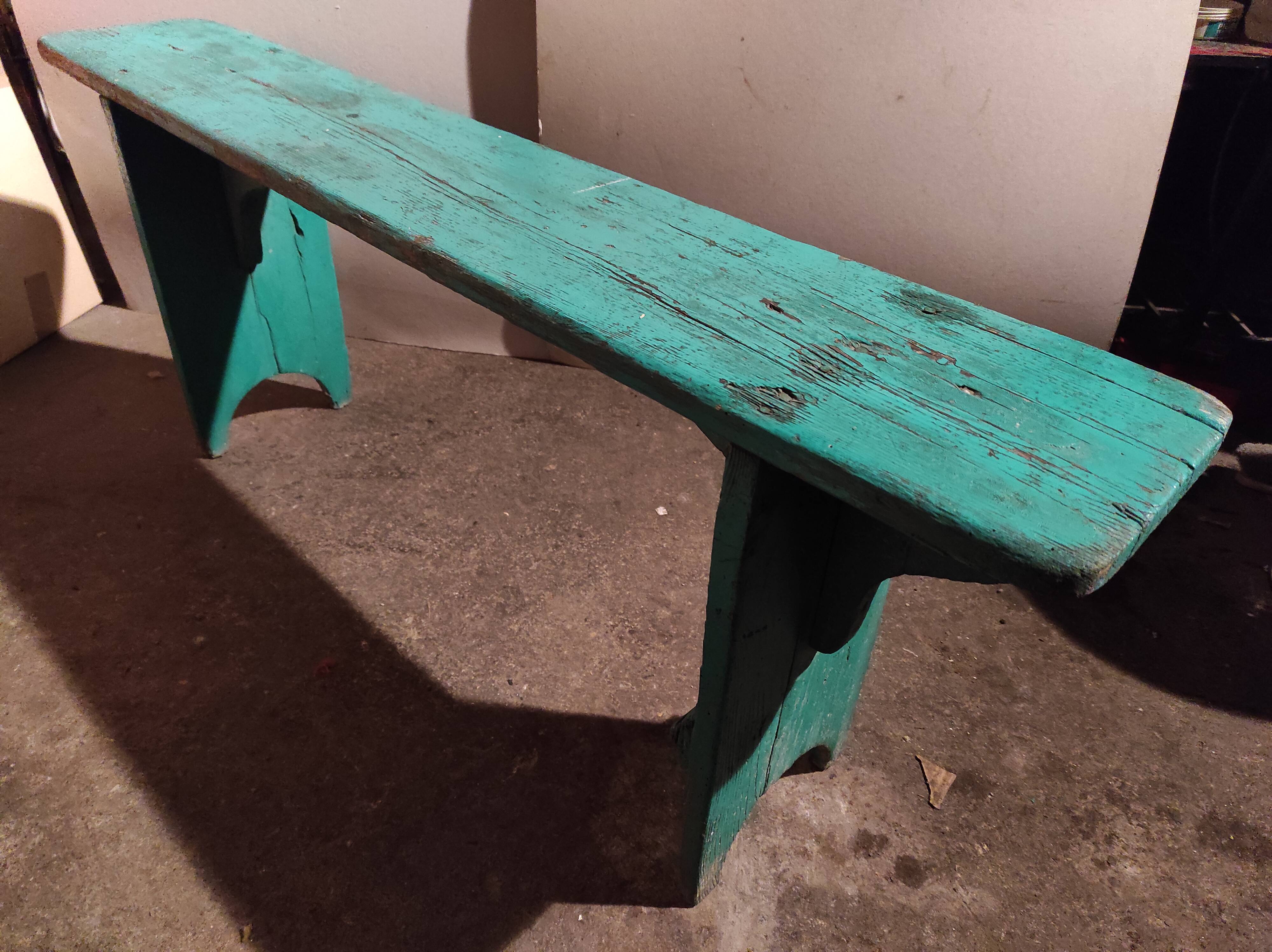 Green patinated farm tree wooden bench
