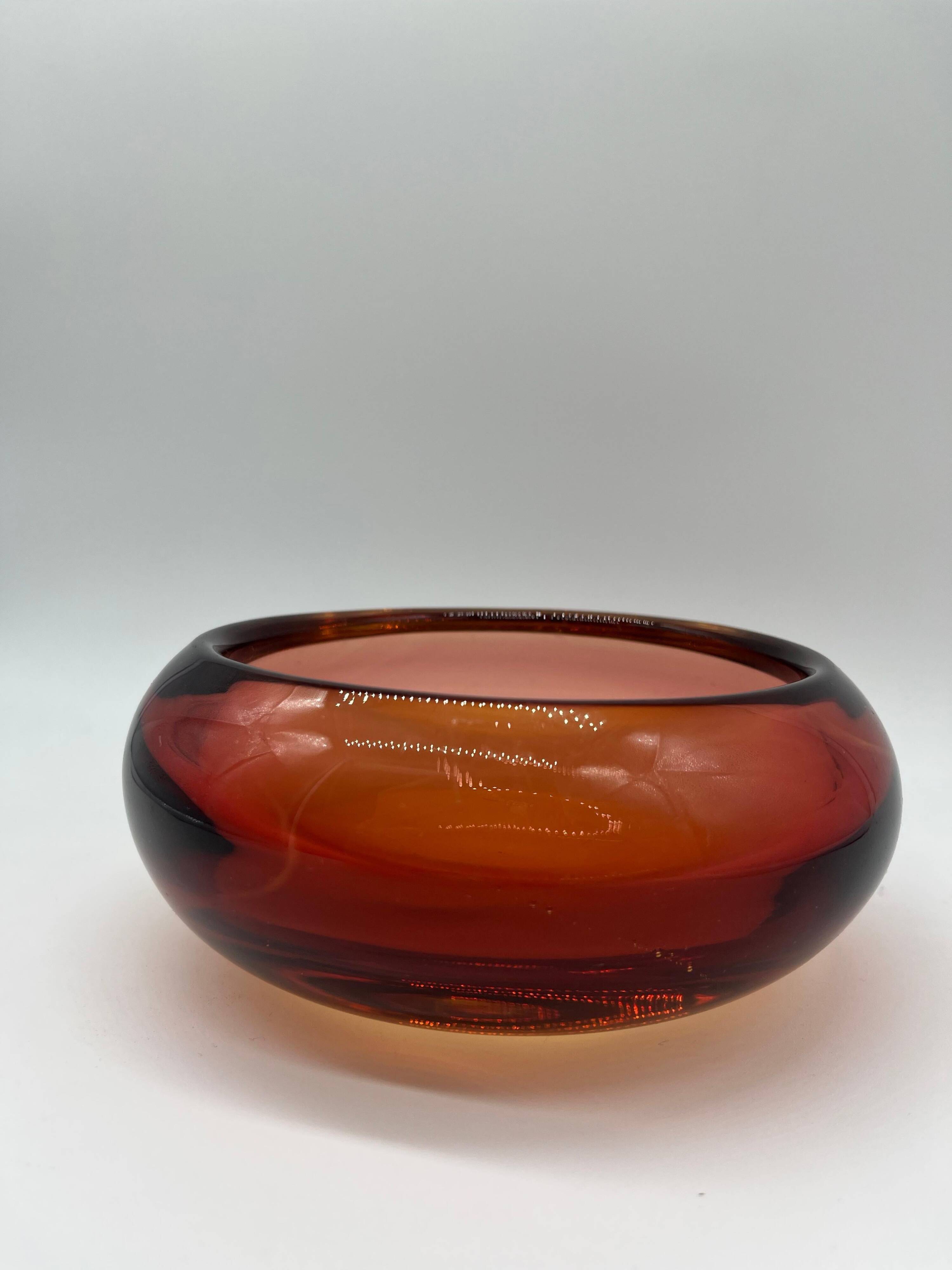 Vintage Murano glass bowl, Coffee table accent , Bookcase, vibrant deep orange
