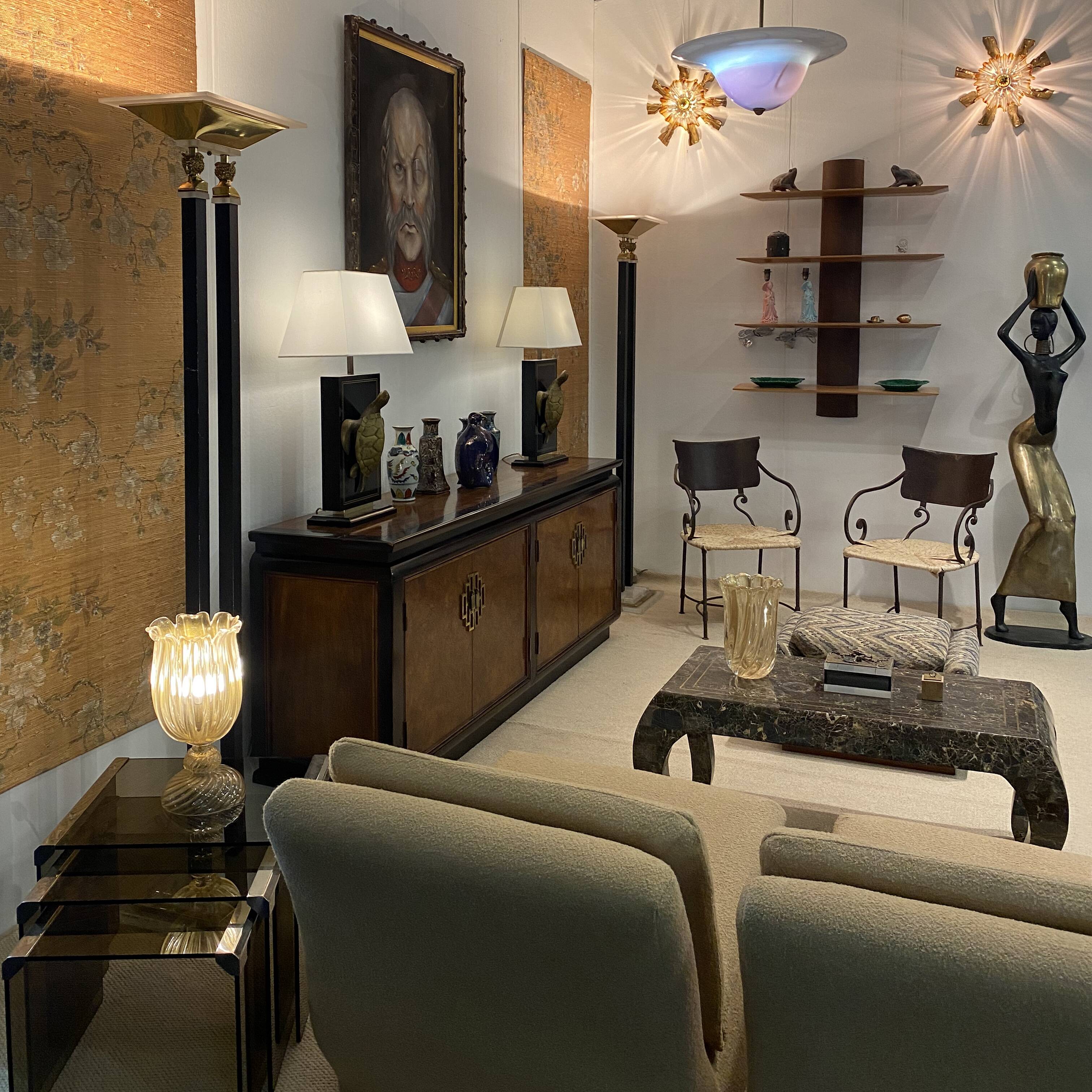 Archimede Seguso Handmade Murano Glass Table Lamp Gold Italian Art Deco 1980s