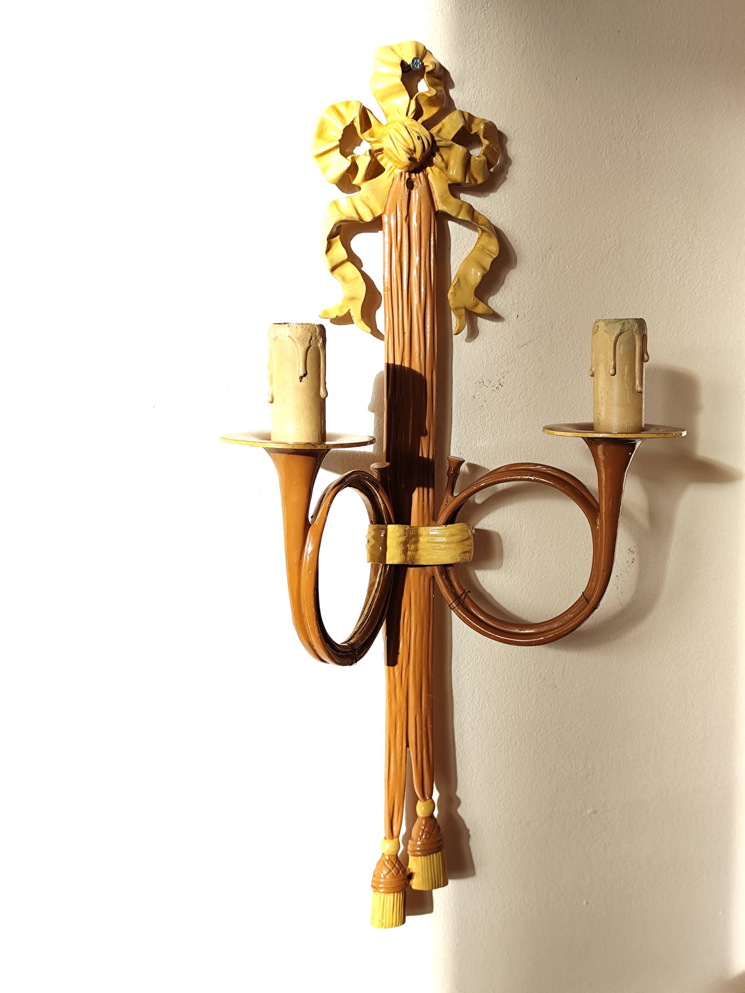 bronze-painted metal wall light, 2 lights, Napoléon III style lamp