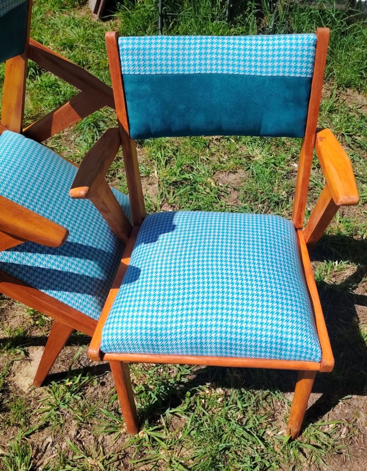 2 wooden bridge armchairs from the 1960s