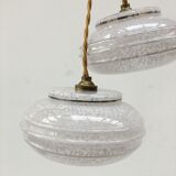 Pair of white clichy glass pendant lamps