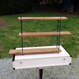 Vintage asymmetrical wall shelf in solid oak and metal from the 60s