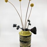 Handmade cracked ceramic vase • 1980s • signed