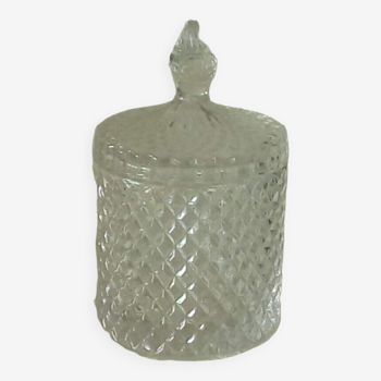 Bonbonniere pot couvert en verre decor pointe de diamant