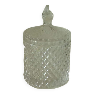 Bonbonniere pot covered in glass with diamond tip decoration