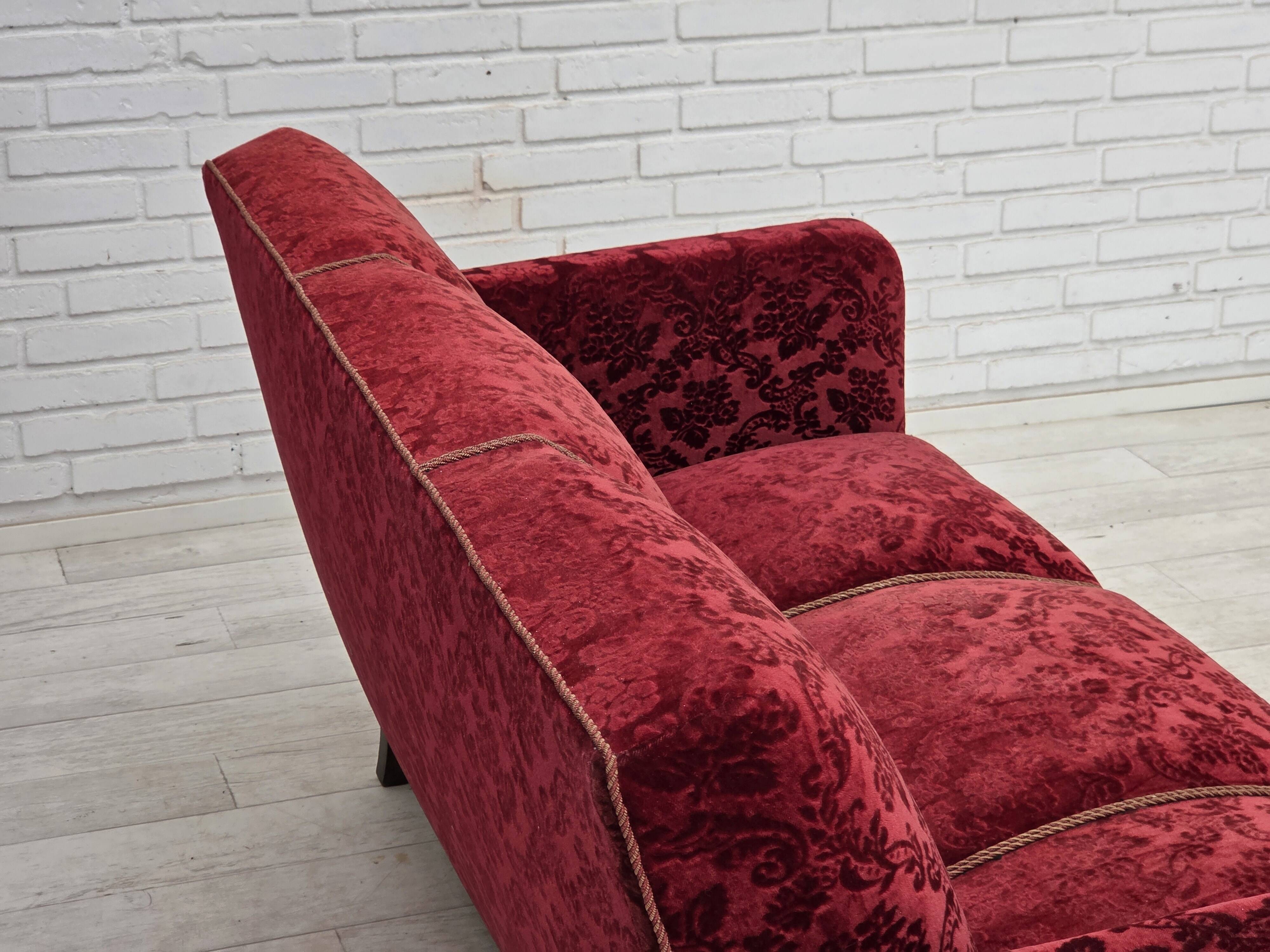 1950s, Danish 3-seater sofa, furniture velour, oak wood.