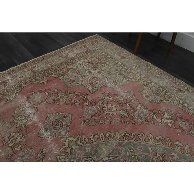 1970s Vintage Persian Handmade Wool Cotton Pink Area Rug 243x353