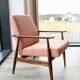 Vintage salmon red armchair modern design by H. Lis