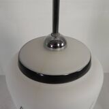 Vintage suspension with opaline lampshade and black decoration, 1950s.