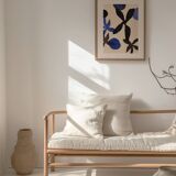 Painting on paper 30x40cm illustration of blue and black flowers signed eawy