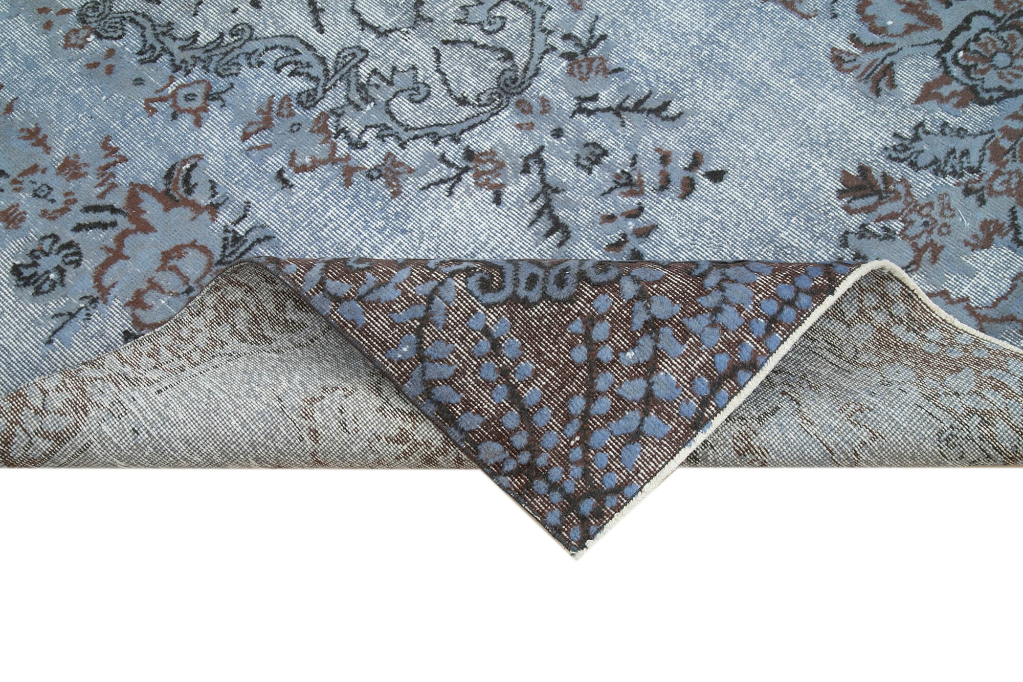 Handmade distressed oriental 1980s 164 cm x 282 cm blue rug