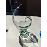 2 blue crystal and blown glass pocket vases