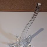 Glass soliflore vase in the shape of a fleur-de-lis on metal base
