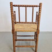 Mid-Century Arts and Craft Oak Bobbin Chair with Rush Seat, 1930s