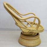 Mid-Century Modern Swivel and Rocking Armchair Bamboo, 1970s