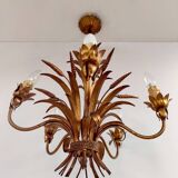 Lampe à suspension vintage Hollywood Regency en laiton blé