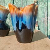 "Pair of vintage glazed ceramic vases – blue flamed glaze – ann"