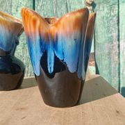 "Pair of vintage glazed ceramic vases – blue flamed glaze – ann"