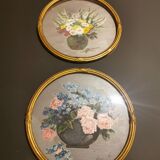 Pairs of flower frames on wood