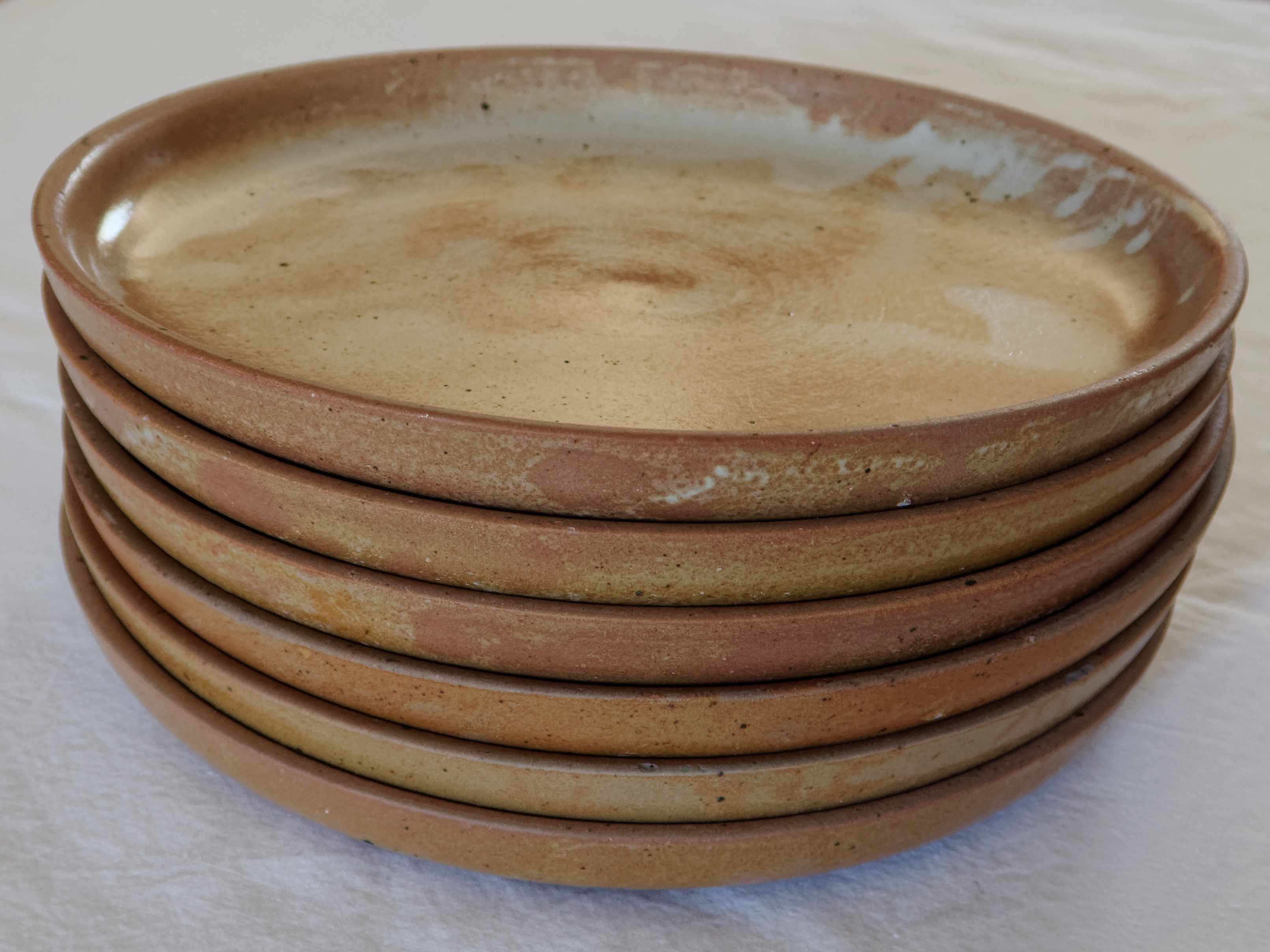Lot 6 plates flat vintage handmade sandstone